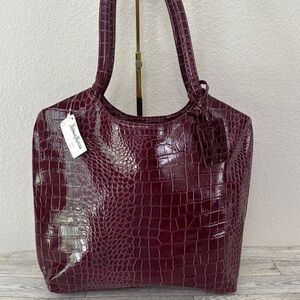 Neiman Marcus Red Tote Bag with Luxurious Crocodile Embossed Design NWT